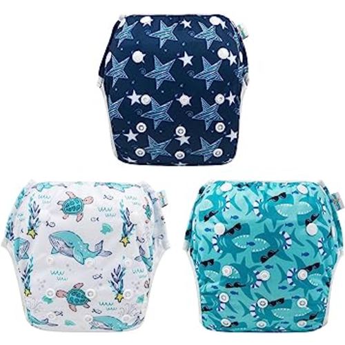 Babygoal Baby Boy and Girl Swim Diapers, Reusable Adjustable Washable One Size Fits 0-8M Baby Gifts and Swimming Lessons 3 Pack 3SD07