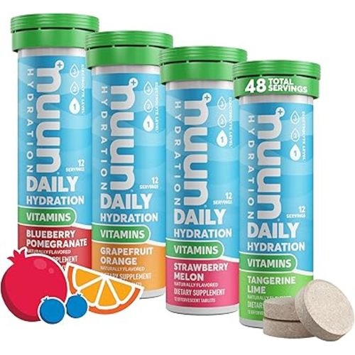 Nuun Vitamins Electrolyte Tablets with Vitamin D, C, E, A, & B6, Folic Acid, Magnesium & 4 Other Essential Electrolytes, Gluten Free & Vegan, Mixed Fruit, 4 Pack (48 Servings Total)