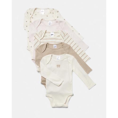 5 Pack Cotton Long Sleeve Bodysuits - Kmart
