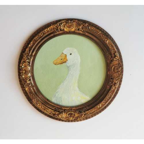 Duck wall art round framed painting farmhouse kitchen decor cottage animal portrait handmade