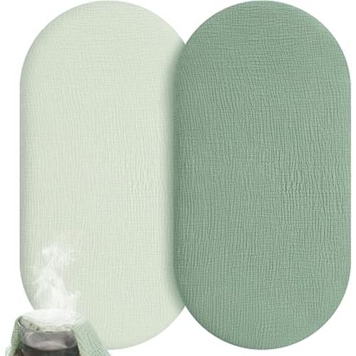 Muslin Bassinet Sheets Boy Girl, 100% Cotton Fitted Bassinet Sheet Set 2 Pack Bassinet Mattress Sheets Universal Fit for Rectangle, Round, Oval, Hourglass Mattress, Soft Breathable