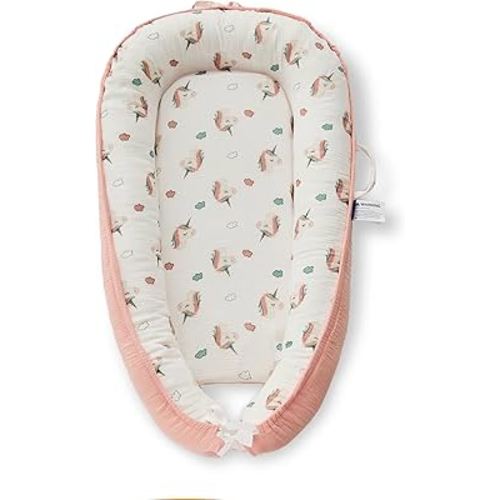 Premium Muslin Baby Lounger - Foldable, Adjustable & Breathable Infant Seat for 0-24 Months, Portable Travel Design with Mesh Liner, Soft & Cozy for Home & On-The-Go