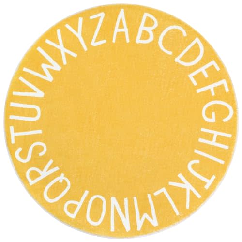 Topotdor Round ABC Area Rug,47 Inch Soft Floor Carpet,Yellow | Washable Alphabet Circle Rug,Non Slip Floor Mat Ideal for Bedrooms,Kids Rooms,Classrooms