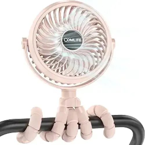 COMLIFE Baby Stroller Fan With Light, Rechargeable Battery Operated, Max 10Hrs Cooling, 3 Speeds, 360° Rotate USB Desk Fan, Flexible Tripod Clip On Fan for Stroller Car Seat Crib Treadmill Golf Cart