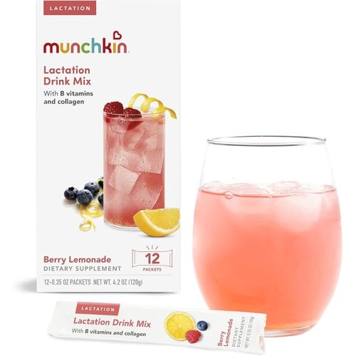 Munchkin Milkmakers Lactation Drink Mix Supplement with B Vitamins/Collagen/Fenugreek & Milk Thistle for Breastfeeding Moms, Berry Lemonade, 12 Count