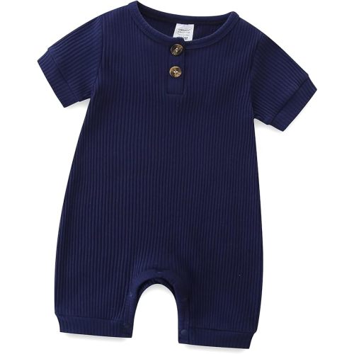 Hikido Infant Romper Solid Color One Piece Onesie Short Sleeve Summer Clothes for 0~12M Baby