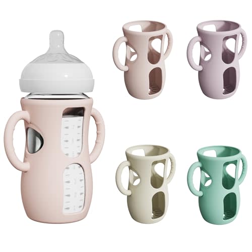 4 Pack Silicone Sleeves for Avent Natural Glass Bottles, Anti Breakage Baby Bottle Protector with Easy-Grip Handle, Compatible with Philips Avent Glass Natural Bottle 8 oz, Not for Infant Use