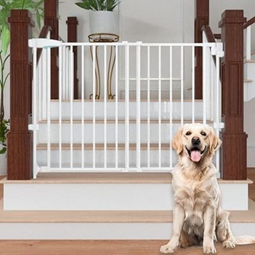 No Bottom Bar Baby Gate for Stairs Doorways, 29.5-43 in Wide Dog Gates Indoor, Adjustable Child Safety Gate Walk Thru, Auto Close Pet Gate for Kids Expandable Wall Mounted, Portable White