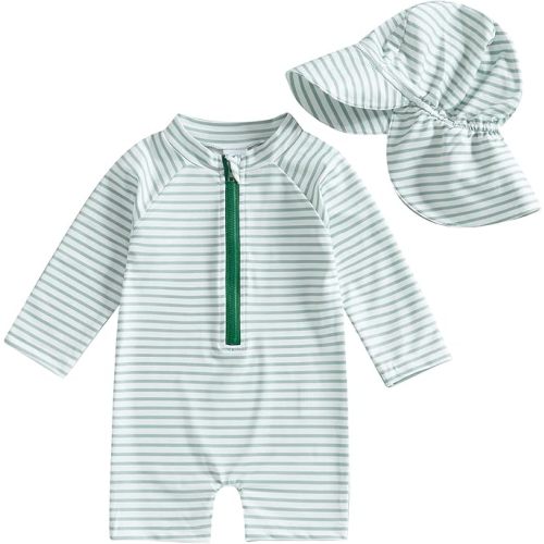 Baby Boys Swimsuit Onepiece Striped Zipper Swimwear Baby Toddler Girls Bathing Suit Rash Guard Swimming Sunsuit