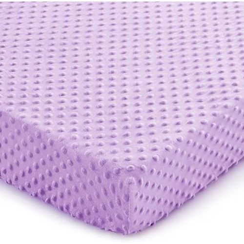 Entisn Pack N Play Sheets Fitted, 26 x 38 Inch Minky Dot Mini Crib Sheet for Girls, Soft and Warm Fleece Nursery Bedding for Most Mini Crib Mattresses (Light Purple)