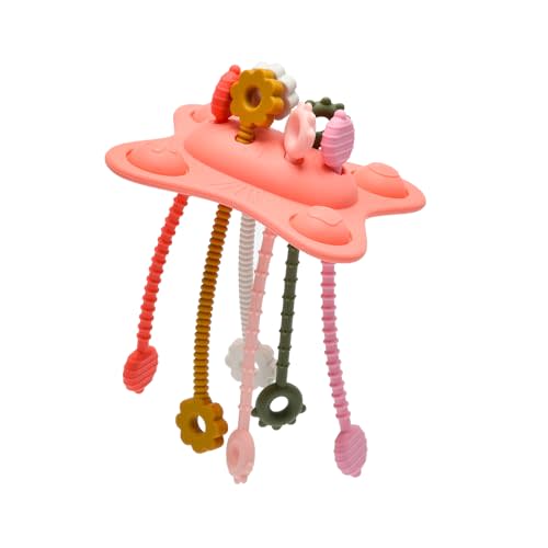 SILI FACTORY Silicone Montessori Sensory Toys for 18 Months Baby, Drawstring Activity Toy, Early Learning Fine Motor Skills Toys, Car Seat Airplane Travel Teething Toys - Pink