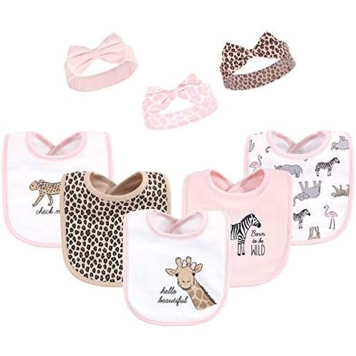 Hudson Baby Unisex BabyCotton Bib and Headband or Caps Set