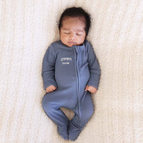 Embroidered Bamboo Waffle Zipper Footie | Mountain Haze