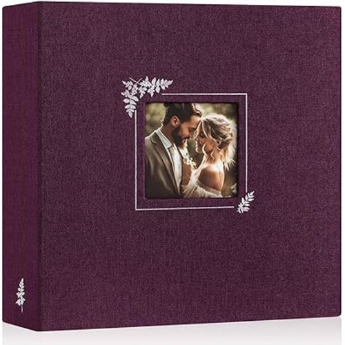 Lanpn Scrapbook Photo Album 12x12, Linen Window Design Cover Top Load 3 Ring Folder Binder Photobook Photo Book 12 x 12 inch with 30 Plastic Sleeves 60 Pages Purple