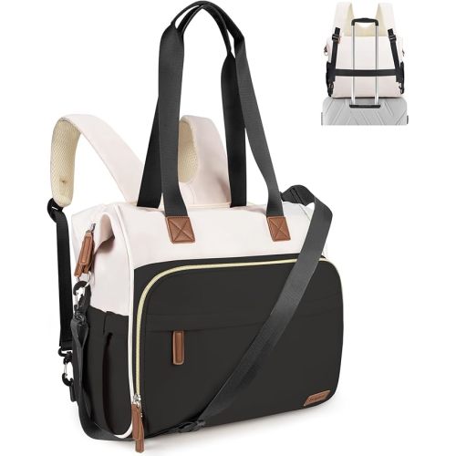 Pripher Diaper Bag Backpack Mommy Bag Large Capacity Diaper Backpack Travel Essential Baby Diaper Bag for Mom and Dad, Black & Beige