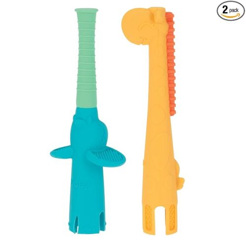 Nuby Tube Teether - (2-Pack) Baby Teething Toy - 3+ Months - Elephant and Giraffe