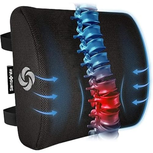Samsonite Memory Foam Lumbar Support Pillow for Office Chair, Gaming Chair, or Automotive Use, Ergonomic Back Cushion, Home Office Essentials for Sitting Comfort and Posture Relief Back Support