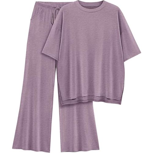 Womens Lounge Set 2026 Summer 2 Piece Outfits Oversized Short Sleeve Tops & Wide Leg Pant Matching Sets Clothing