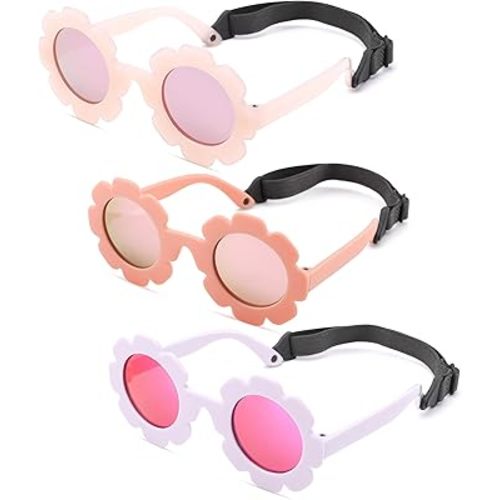 Polarized Baby Sunglasses with Strap – Flexible Flower Shaped Sunglasses for Toddler & Infant Age 0-24 Months