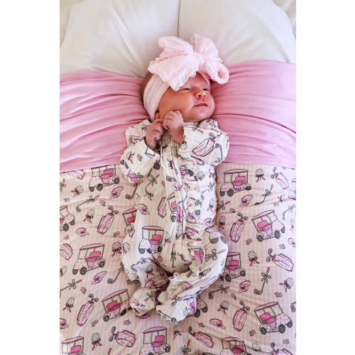 Ruffle Zipper Footie in Caddie Crew Pink | Caden Lane