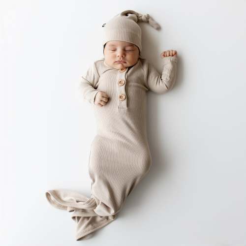 Ribbed Knotted Gown with Hat Set in Bisque