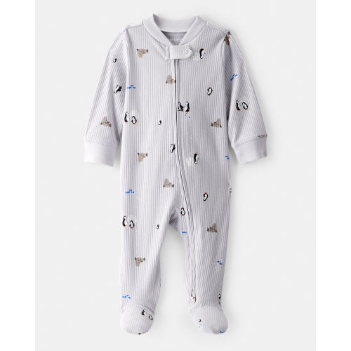 Baby Penguin Print Cotton Long-Sleeve Sleeper - Grey | Carter’s Oshkosh Canada