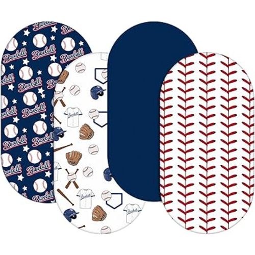 4 Pcs Baseball Bassinet Sheets 32 x 16 x 3 Inches Baseball Sheets for Standard Bed Toddler Mattresses Soft Breathable Cute Print Newborn Bedding for Girl Boys