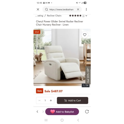 Cheryl Power Glider Swivel Rocker Recliner Chair Nursery Recliner