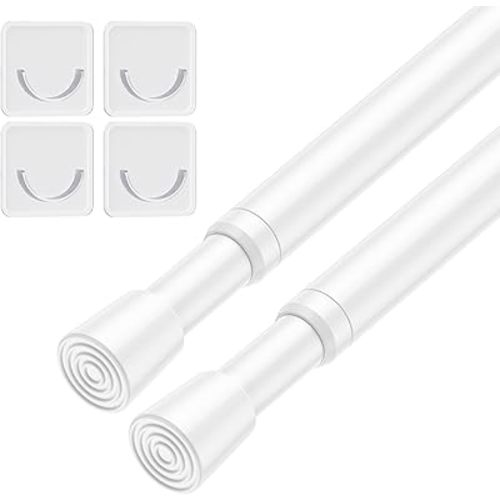 2Pack Tension Curtain Rod 26-39 Inch White No Drilling Spring Loaded Curtain Rods Adjustable Extendable Tension Rod for Window Closet Bookshelf Kitchen Bathroom
