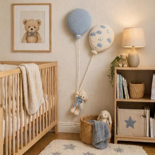 Neutral Teddy Bear Balloon Nursery Wall Decor | Plush Balloon Wall Hanging | Baby Boy Nursery Decor | Soft Teddy Nursery Accent