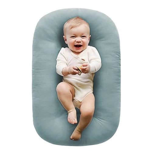 Vicorise 100% Cotton Baby Lounger for Newborn,Baby Play Mat,Tummy Time Mat with Cover for 0-24 Months Newborn Baby,Washable Play Gym Mats for Home Travel-Blue