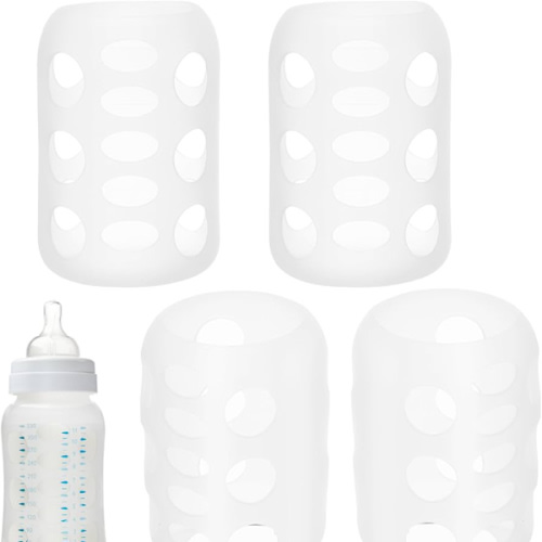 Silicone Baby Bottle Covers 4Pcs, Heat-Resistant Sleeves for Glass Bottles/Coffee Mugs, Non-Slip Grip & Baby Essentials for Newborn Parents Home Office Outdoor