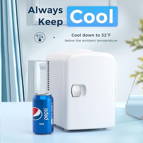 Antarctic Star Compact Refrigerator, Portable Mini Fridge, Skin Care 4L Capacity/6 Cans, for Bedroom, Car, Office & Dorm, Small Cooler for Cosmetics, Beverage and Food, White