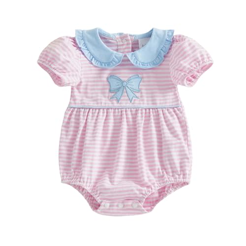 Newborn Baby Girl Summer Clothes Short Sleeve Bubble Romper Bow Embroidery Smocked Outfits Infant Girl