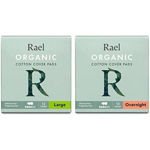 Rael Organic Cotton Cover Pads - Organic Cotton Large Pads 1 Pack and Overnight Pads 1 Pack