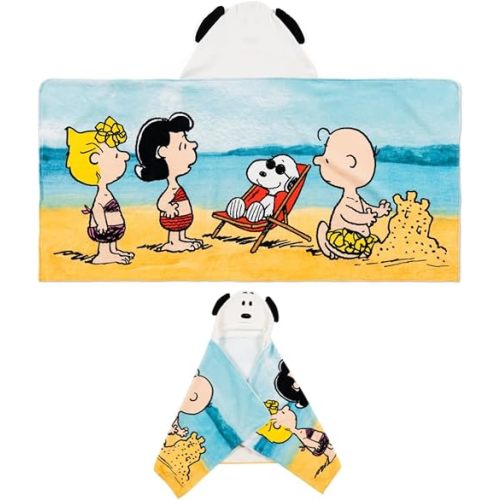 Peanuts Snoopy Kids Super Soft Bath/Pool/Beach Soft Cotton Terry Hooded Towel Wrap, 24 in x 50 in, (Officially Licensed Product) by Franco
