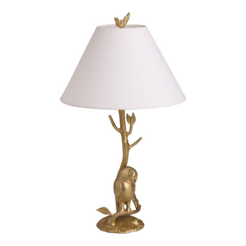 Gold Forest Owl on Branch Figural Table Lamp