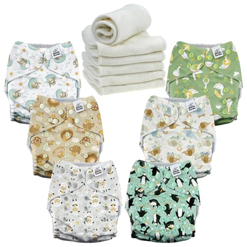 Mama Koala 6 Pack Reusable Cloth Diapers 3.0 for Babies Girls Newborn, One-Size Adjustable Baby Diaper, Durable Stitching, Back Opening for Inserts, Breathable Awj Lining, Leak Prevention-HappyAnimals