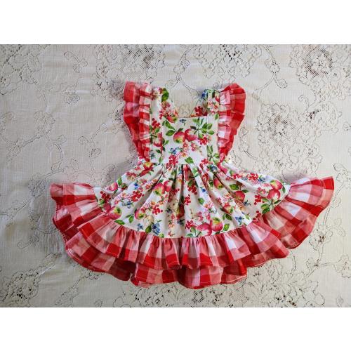 The Apple Orchard Double Ruffle Dress - Baby Toddler & Girls Handmade - Birthday Party - Fall Summer Pinafore Dress - Berries Apples Harvest