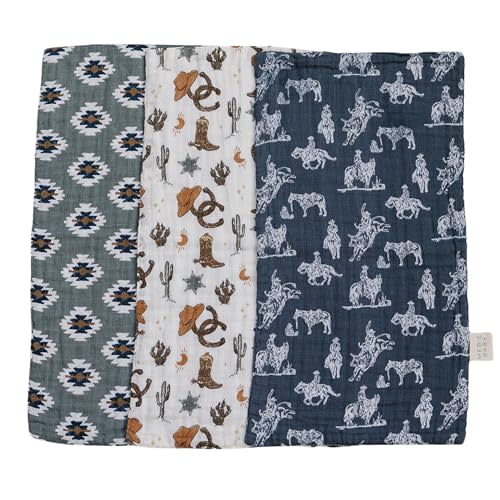 Mebie Baby Burp Cloths, Outlaw Cowboy, Muslin Burp Cloth Set for Spit Up, Drool, and More, Boho Burp Cloths for Baby Boy and Girl, Baby Must Haves for Registry Lists and Gifts for Newborns