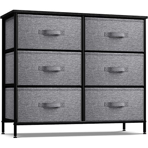 Sorbus Dresser with 6 Drawers - Chest Organizer Unit with Steel Frame Wood Top & Handle Easy Pull Fabric Bins for Clothes - Storage Furniture for Bedroom, Hallway, Living Room, Nursery & Closet