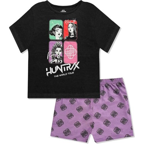KPop Demon Hunters Girls Pajama Set - Kids 2 Piece Short Sleeve Top & Shorts Pajama Set - Soft Sleepwear - Official Product