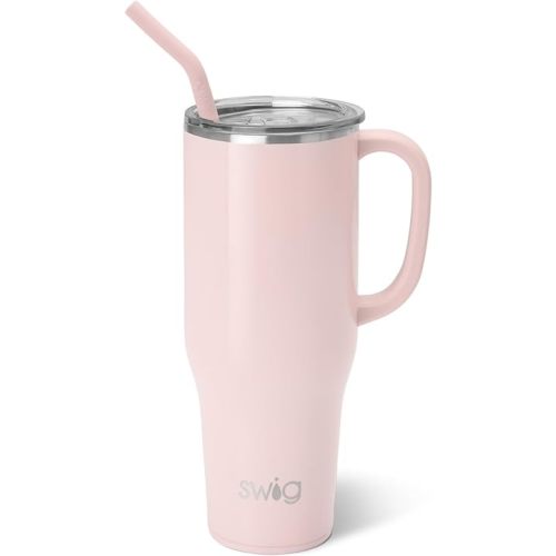 Swig Life 40oz Mega Mug, 40 oz Tumbler with Handle and Straw, Cup Holder Friendly, Dishwasher Safe, Extra Large Insulated Tumbler, Stainless Steel (Shimmer Ballet)