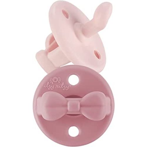 Itzy Ritzy Silicone Orthodontic Pacifiers - Itzy Soother Pacifiers with Collapsible Handle & Two Air Holes for Added Safety, Baby Pacifier For Ages 0-6 Months (Ballet Slipper & Primrose)