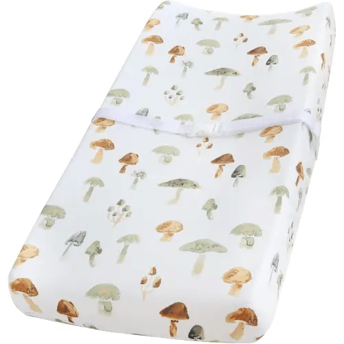 LifeTree Muslin Changing Pad Cover for Baby Girls Boys, 70% Viscose from Bamboo and 30% Cotton Natural Diaper Change Table Pad Covers, Soft Boho Changing Pad Sheets, Mushroom, 16"x32"