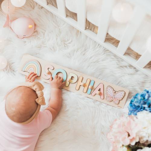 Personalized Name Puzzle for Toddlers – Montessori Wooden Toy – Custom Baby Gift for 1st Birthday – Busy Board Style Puzzle for Kids