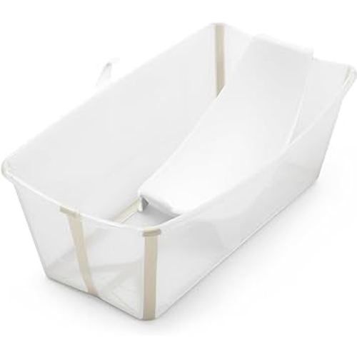 Stokke Flexi Bath Bundle, Sandy Beige - Foldable Baby Bathtub + Newborn Support - Durable & Easy to Store - Convenient to Use at Home or Traveling - Best for Newborns & Babies Up to 48 Months
