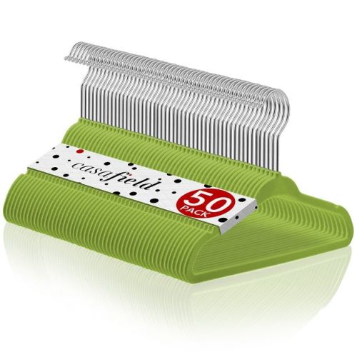 Casafield 11" Velvet Baby Hangers for Infant & Toddler Clothes, Lime Green - Set of 50