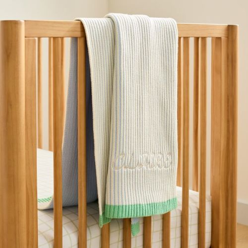 Contrast Ribbed Knit Baby Blanket -Select Color: Blue