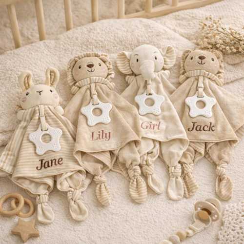 Personalized Baby Bib, Embroidered Animal Soothing Bib